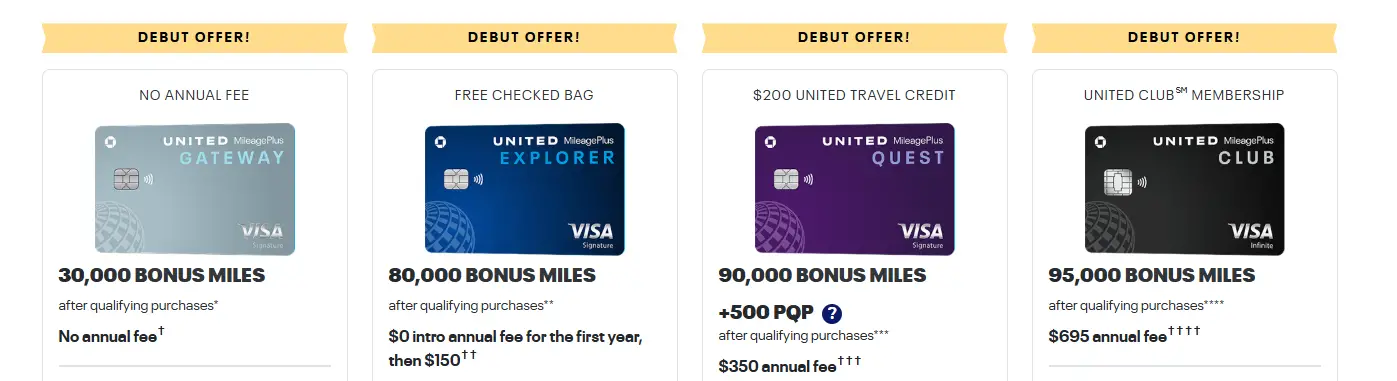 Chase and United Credit Cards Limited Time Debut Offers